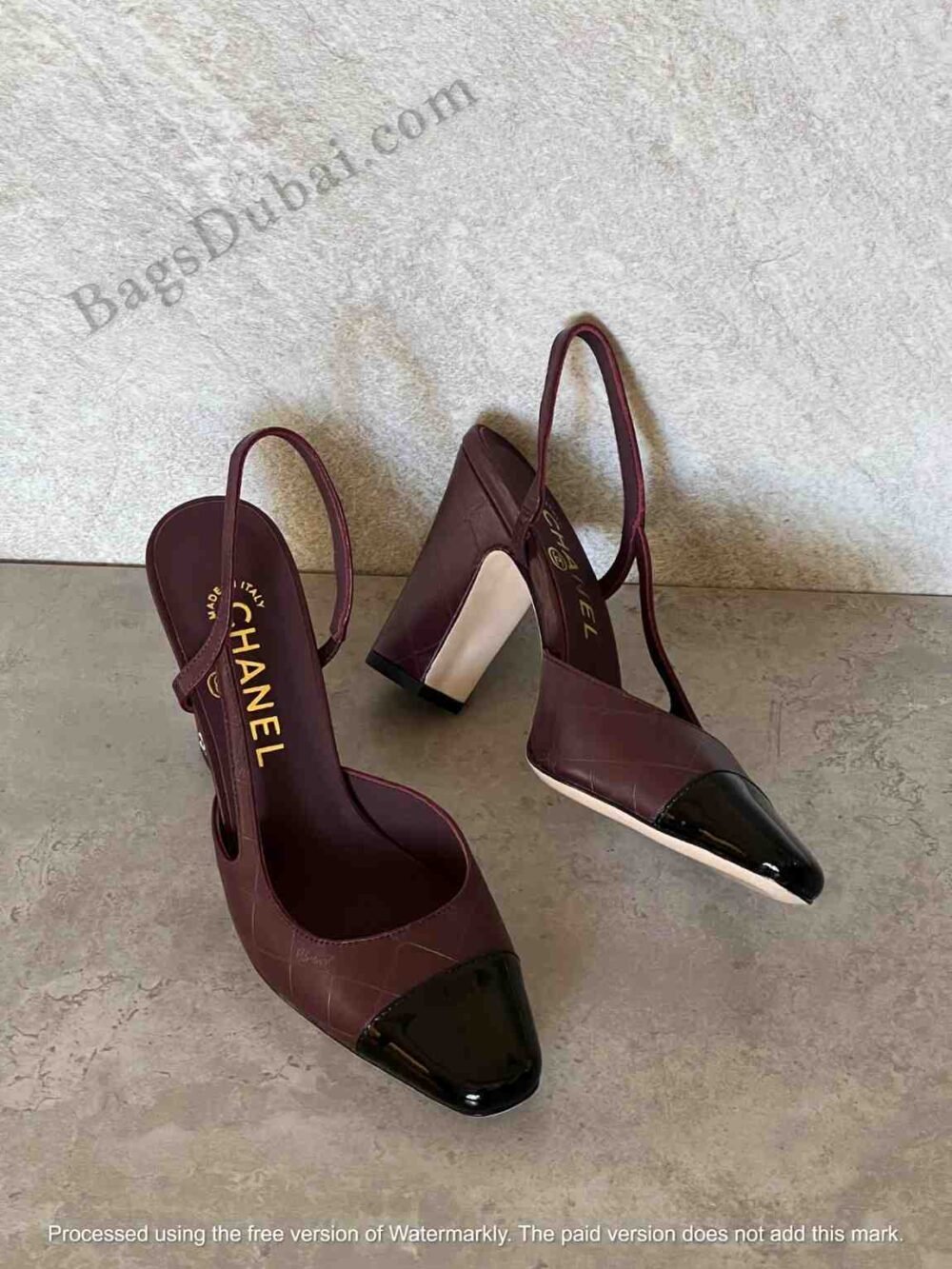 Chanel Lambskin Leather Canvas CC Cap Toe Slingback Pumps In Dubai - Image 10