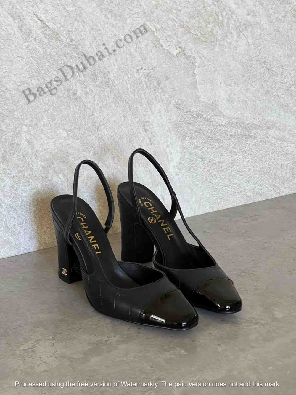 Chanel Lambskin Leather Canvas CC Cap Toe Slingback Pumps In Dubai - Image 15