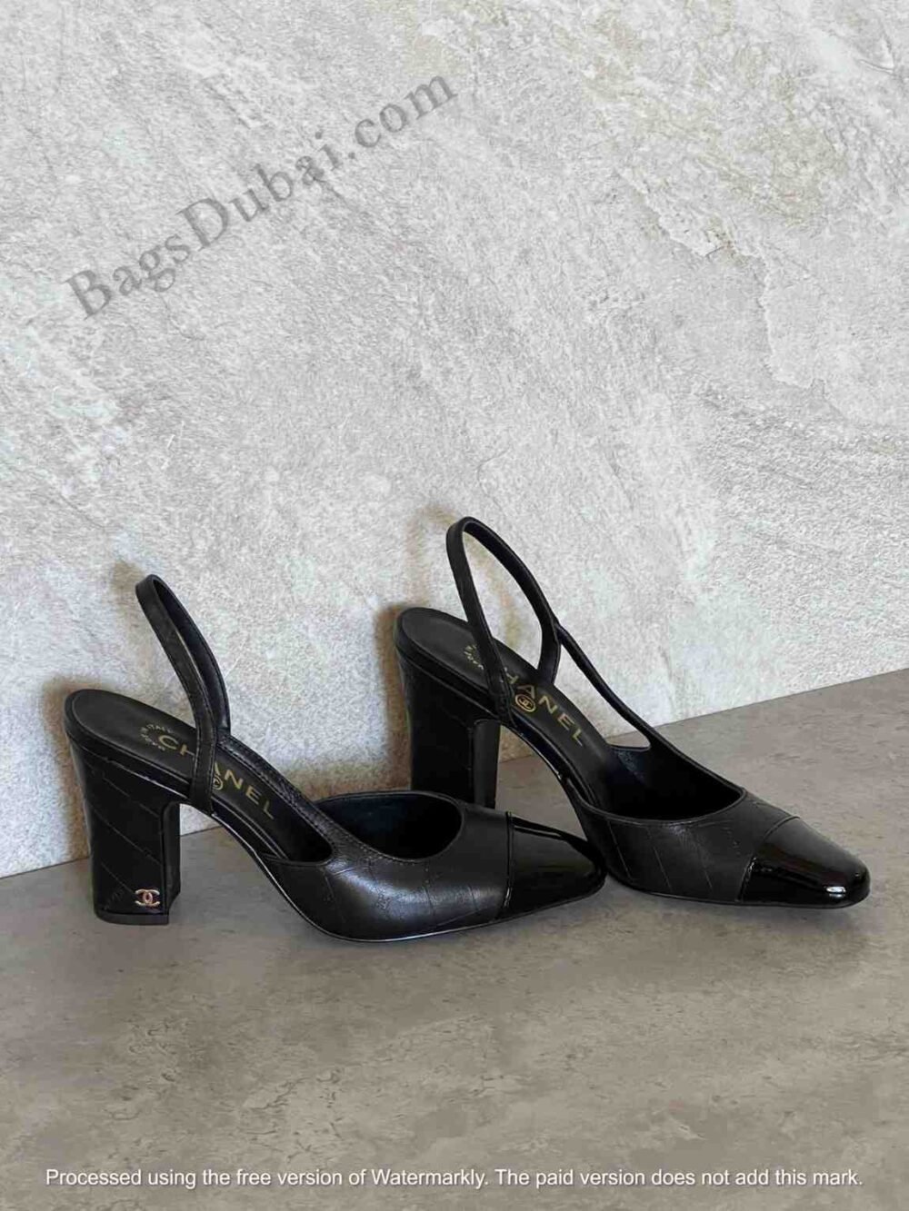 Chanel Lambskin Leather Canvas CC Cap Toe Slingback Pumps In Dubai - Image 13