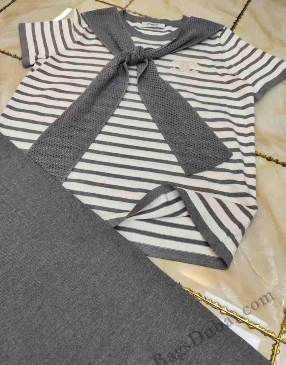 Striped Knit Chanel T-shirt-Pant White & grey