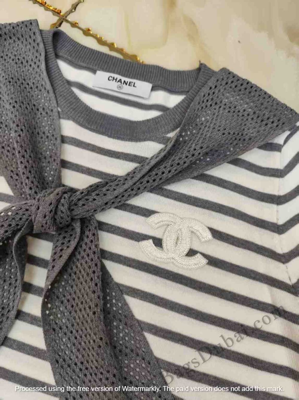 Striped Knit Chanel T-shirt-Pant White & grey