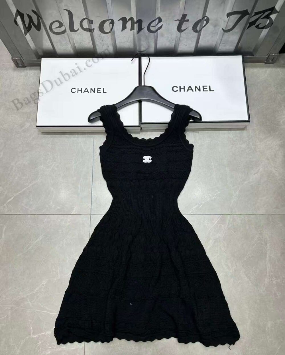 CHANEL Dress Sleeveless Knit Crochet Black
