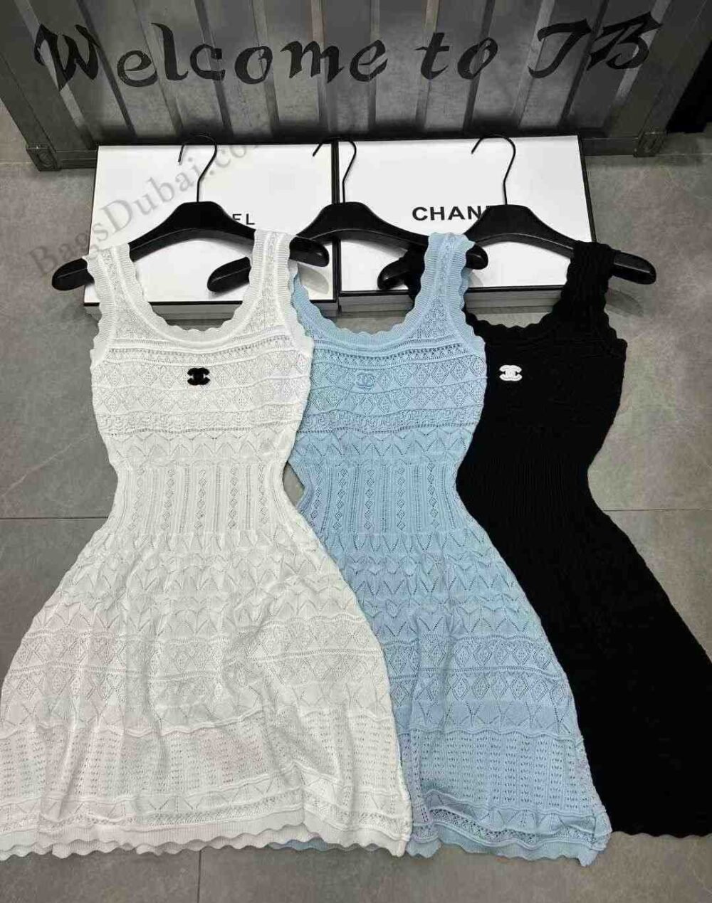 CHANEL Dress Sleeveless Knit Crochet