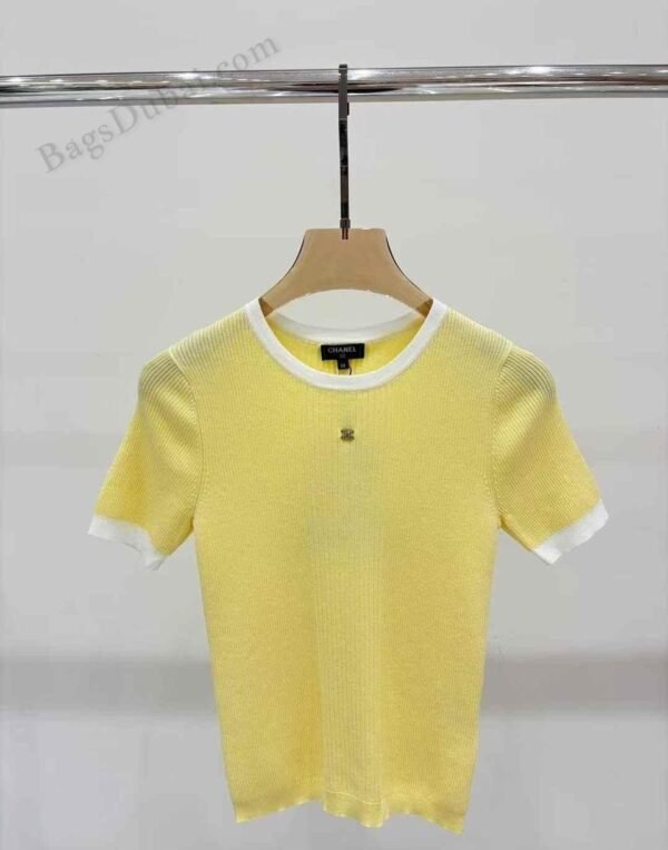 Chanel T-Shirt CC Ribbed Logo Yellow
