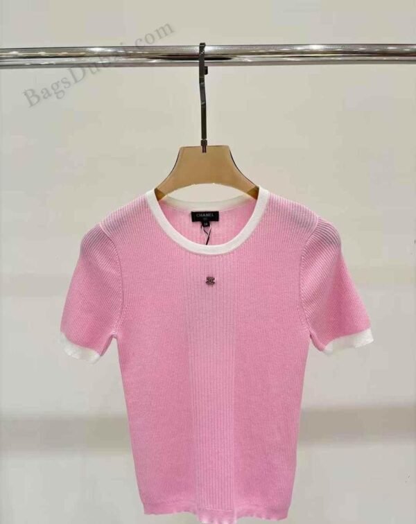 Chanel T-Shirt CC Ribbed Logo Pink