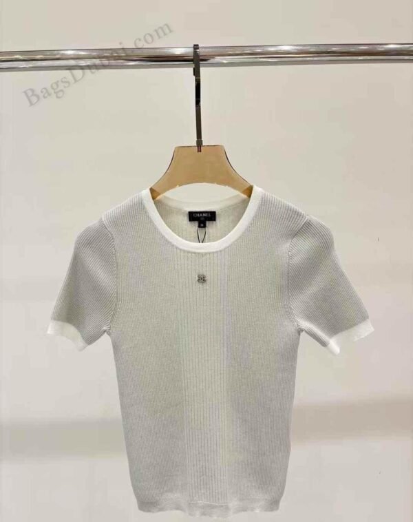 Chanel T-Shirt CC Ribbed Logo Grey