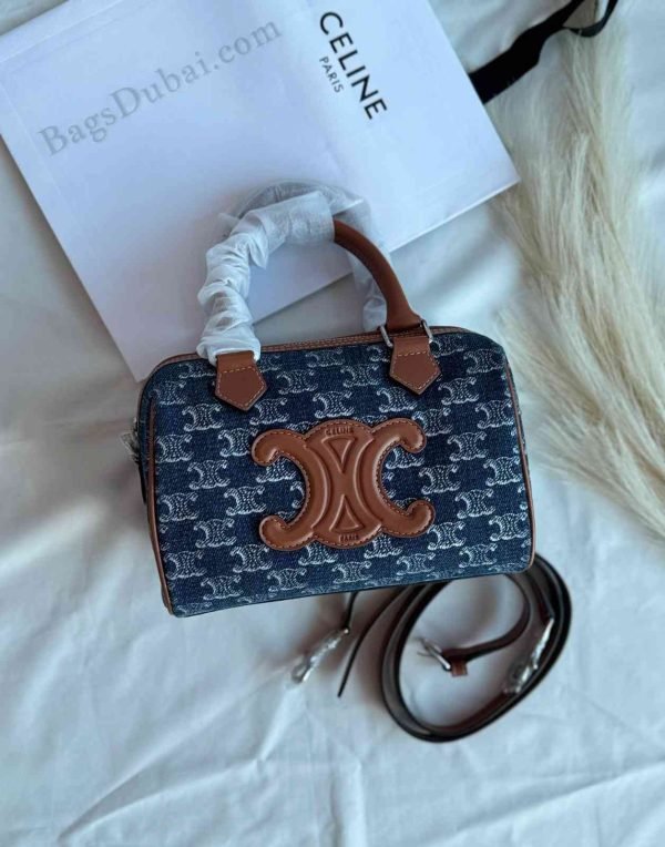 Celine Boston Bag Mini Triomphe Leather Blue