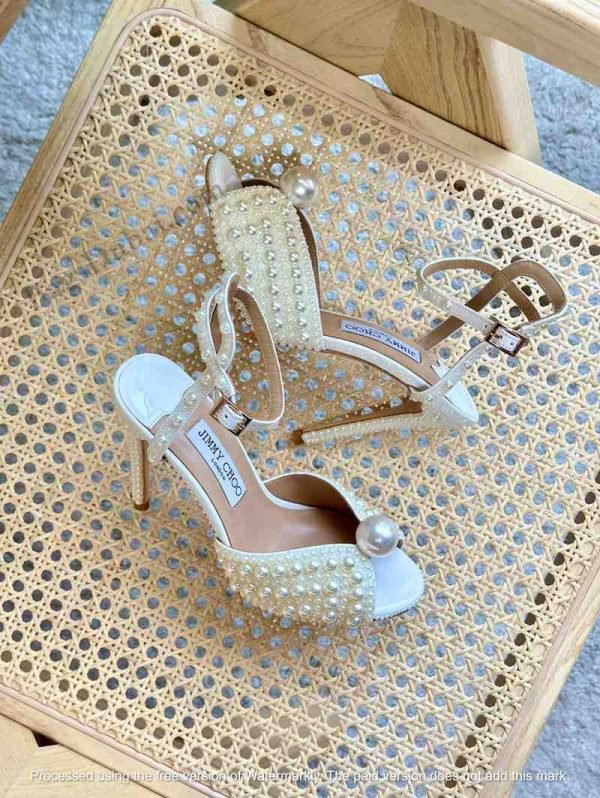 Jimmy Choo Sacaria 120 Satin Pearl Embellished Heel Sandals In Dubai - Image 2