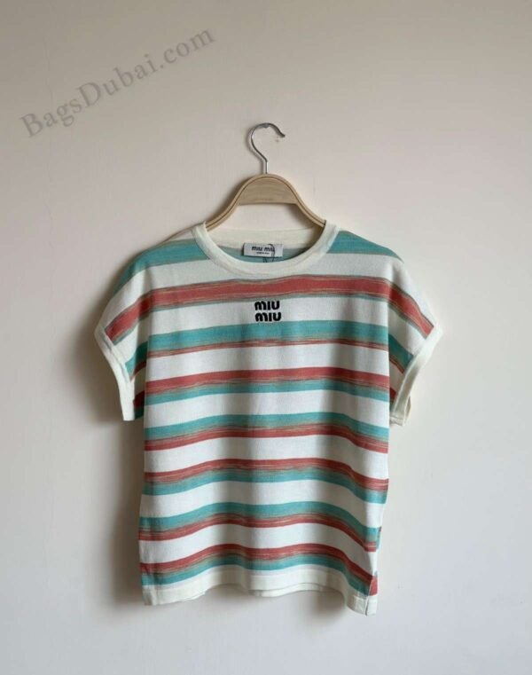 Miu Miu T-Shirt Logo Striped Multicolor
