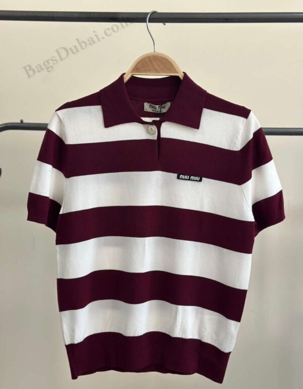 Miu Miu T-Shirt Polo Striped Knit Red