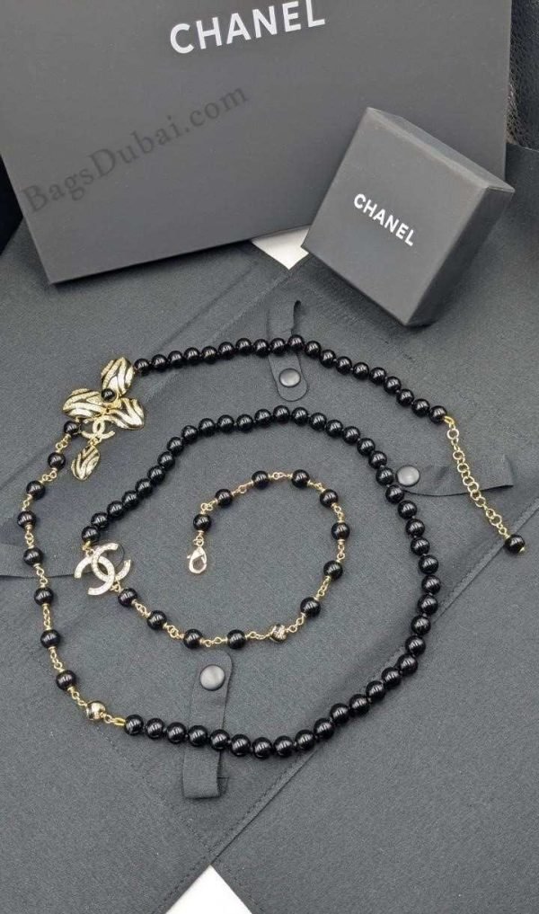 Chanel Necklace CC Black Beaded