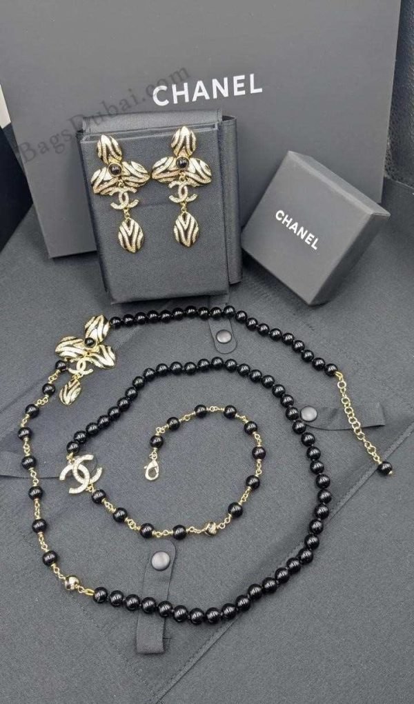 Chanel Necklace CC Black Beaded