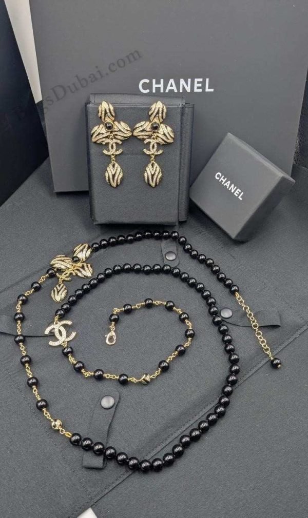 Chanel Necklace CC Black Beaded