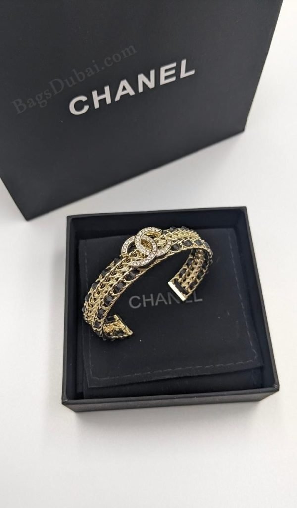 Chanel Cuff Bracelet CC Metal Lambskin Golden