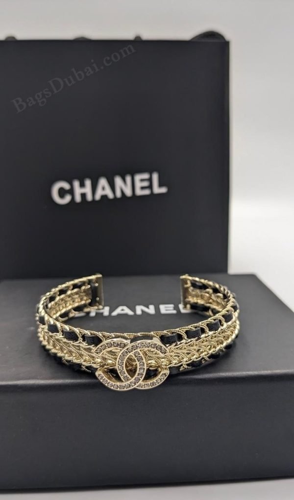 Chanel Cuff Bracelet CC Metal Lambskin Golden
