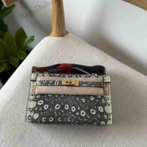 Hermes Mini Kelly Lizard Pochette Grey