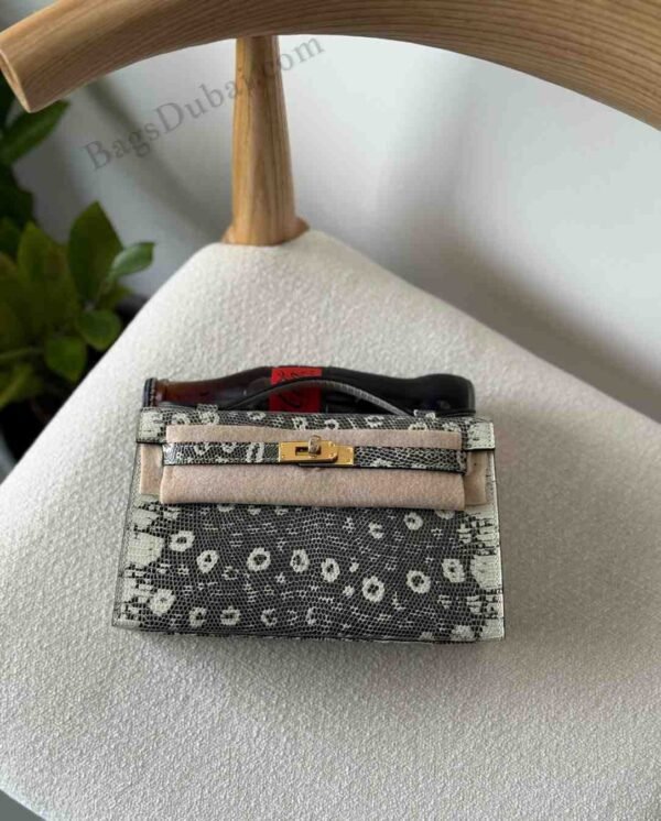 Hermes Mini Kelly Lizard Pochette Grey
