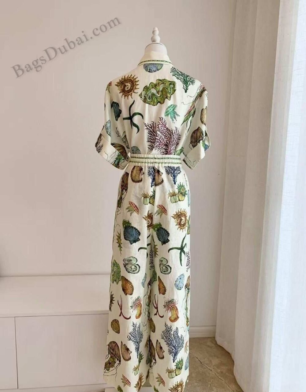 Alemais Shirt Dress Linen Sea Printed Cream