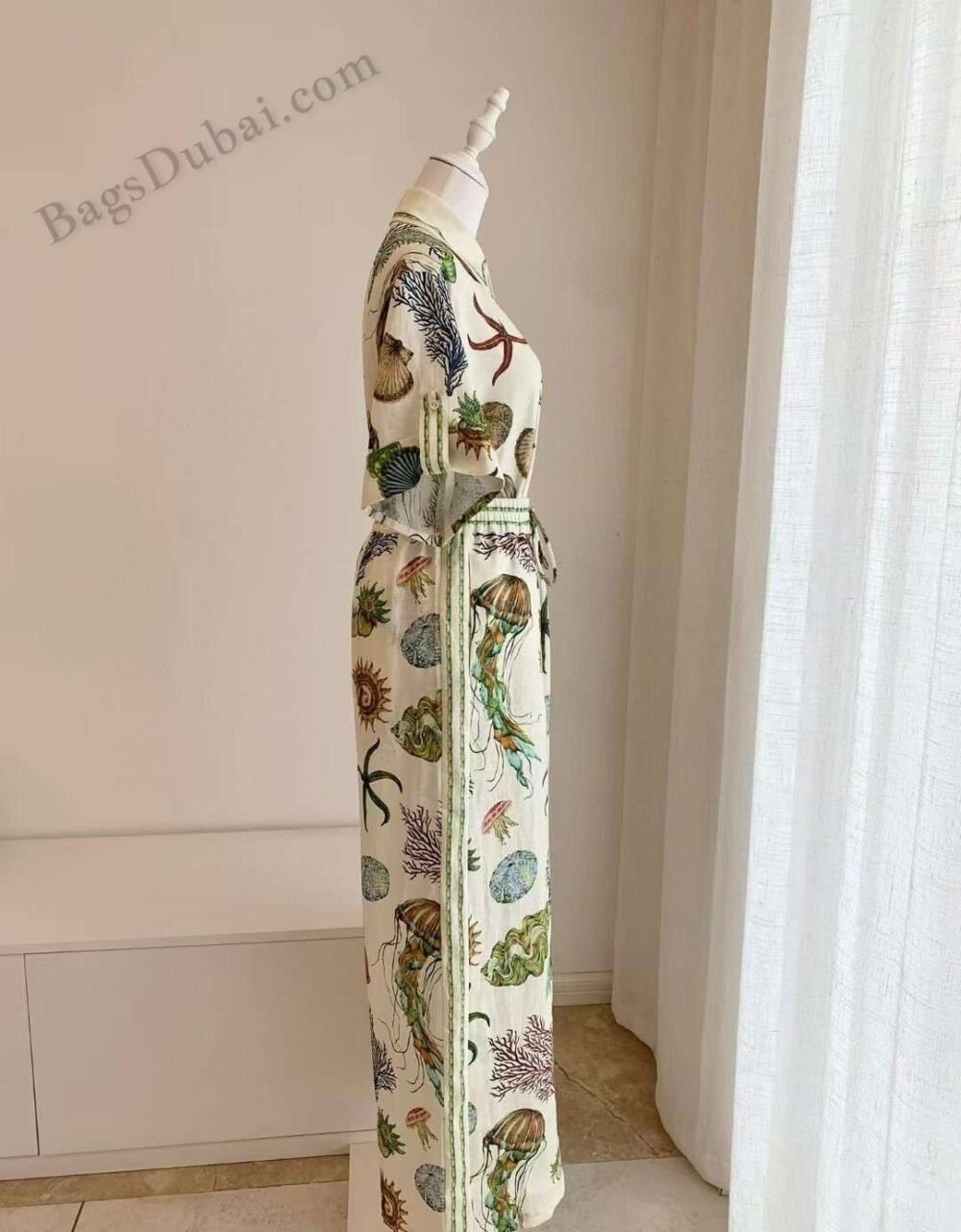 Alemais Shirt Dress Linen Sea Printed Cream