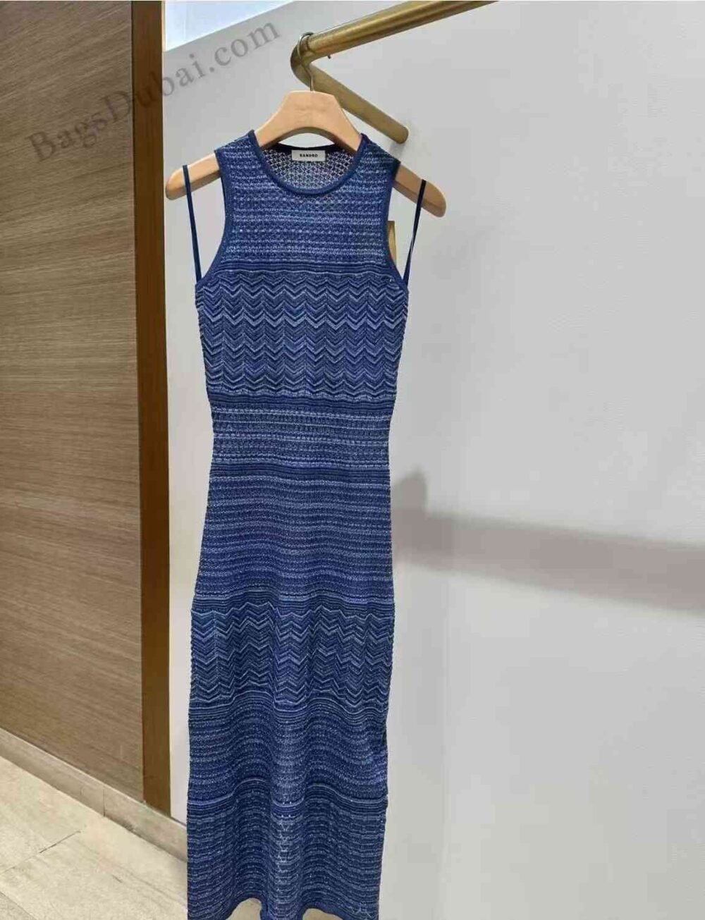 SANDRO Midi Dress knitted Sleeveless Blue
