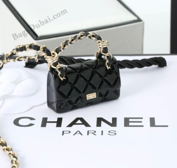 Chanel Necklace Chain Mini Bag Pendant Black & Gold