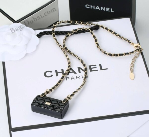 Chanel Necklace Chain Mini Bag Pendant Black & Gold