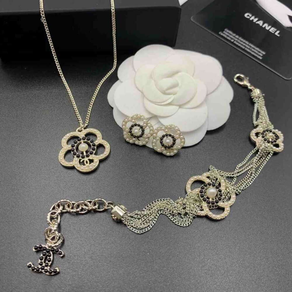 Chanel Jewelry Necklace Pearl Camellia Black