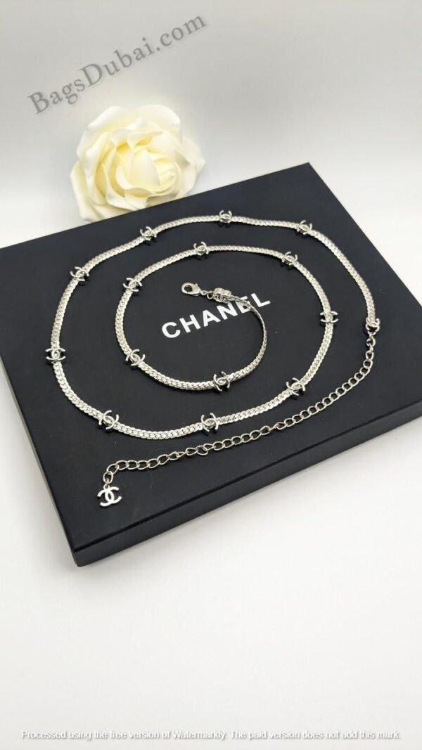 Chanel Necklace CC Long Chain Silver