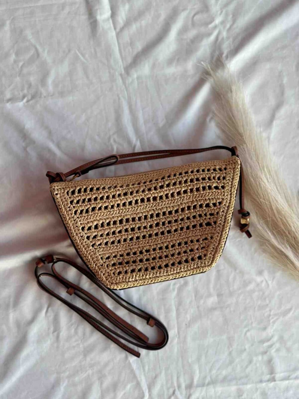 Loewe Hammock Bag Mini Raffia and Calfskin Naturel Brown