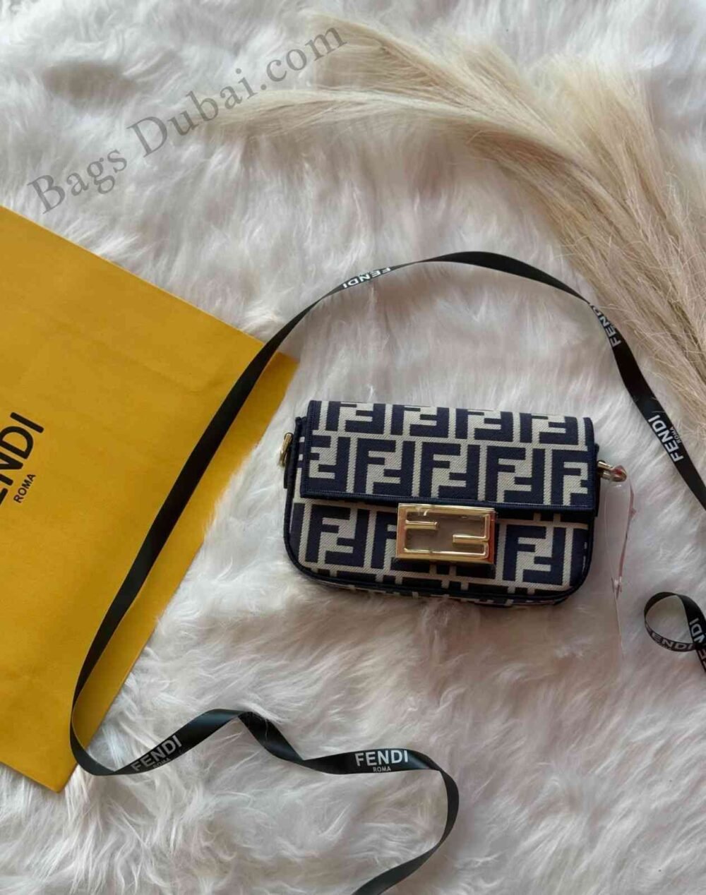 Fendi Baguette Mini FF Fabric Bag Blue