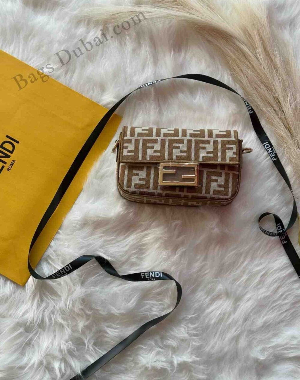 Fendi Baguette Mini FF Fabric Bag Brown