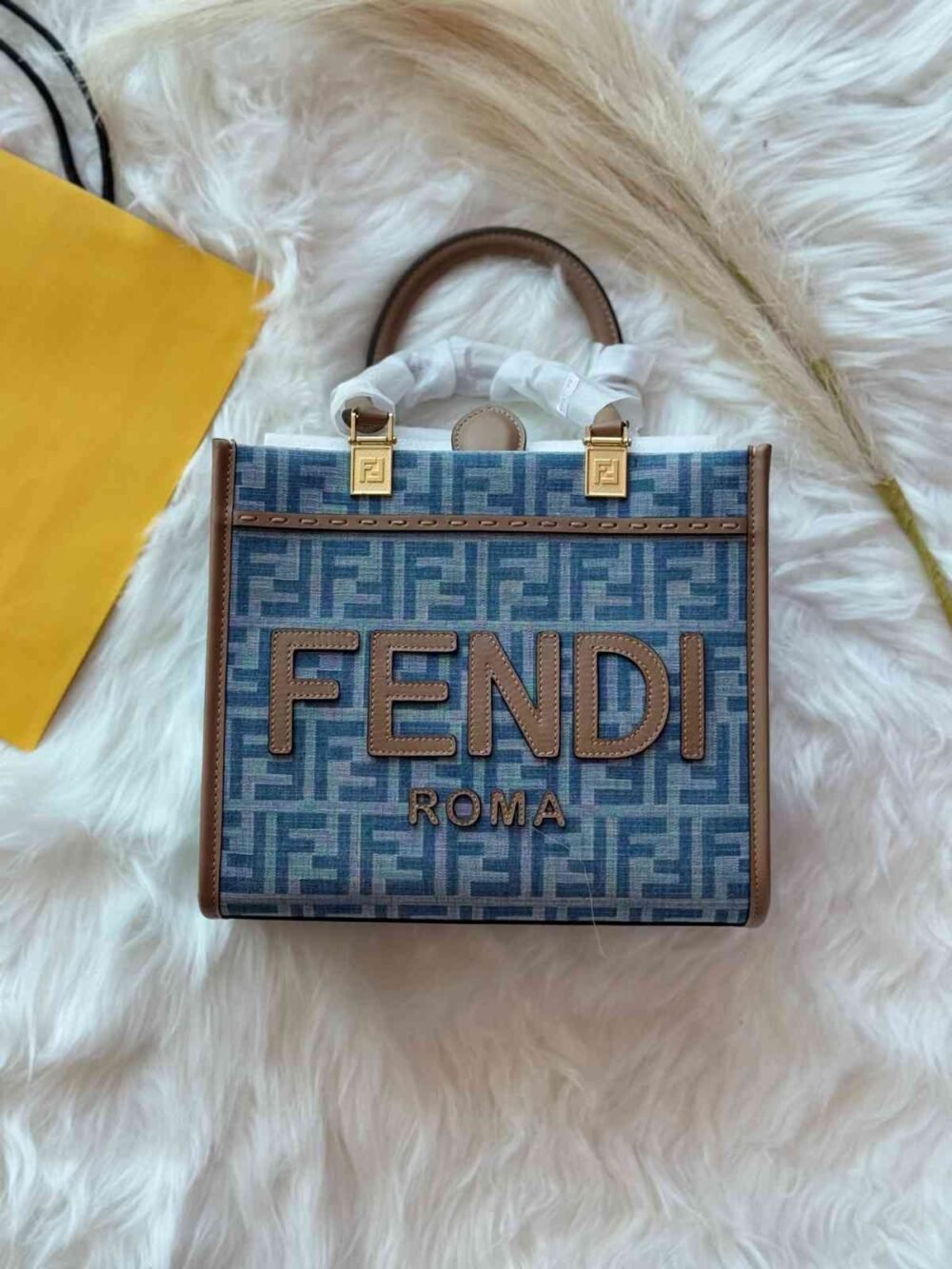 Fendi Bag Shopper Sunshine FF Denim Fabric