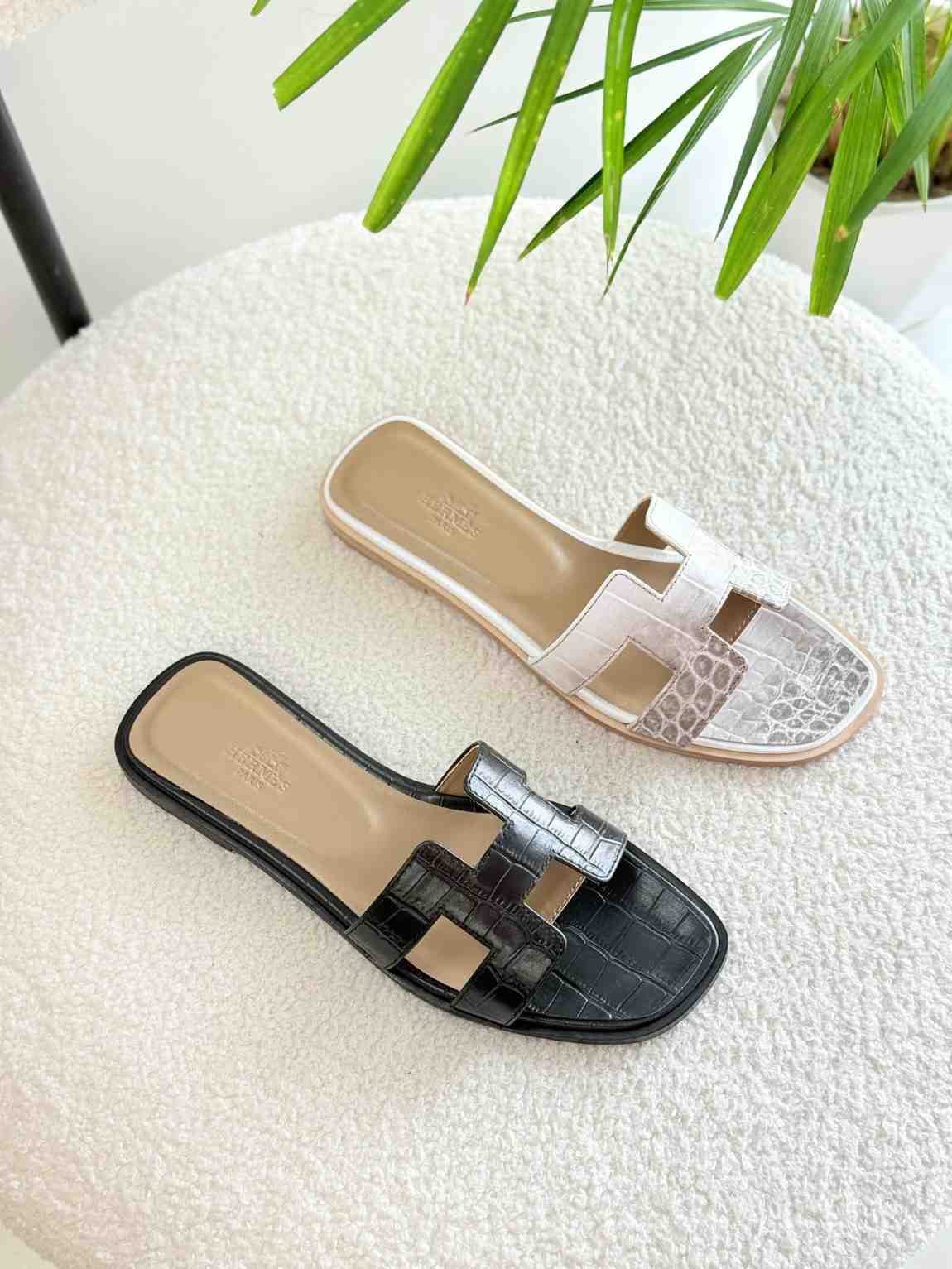 Hermes Oran Sandals Crocodile