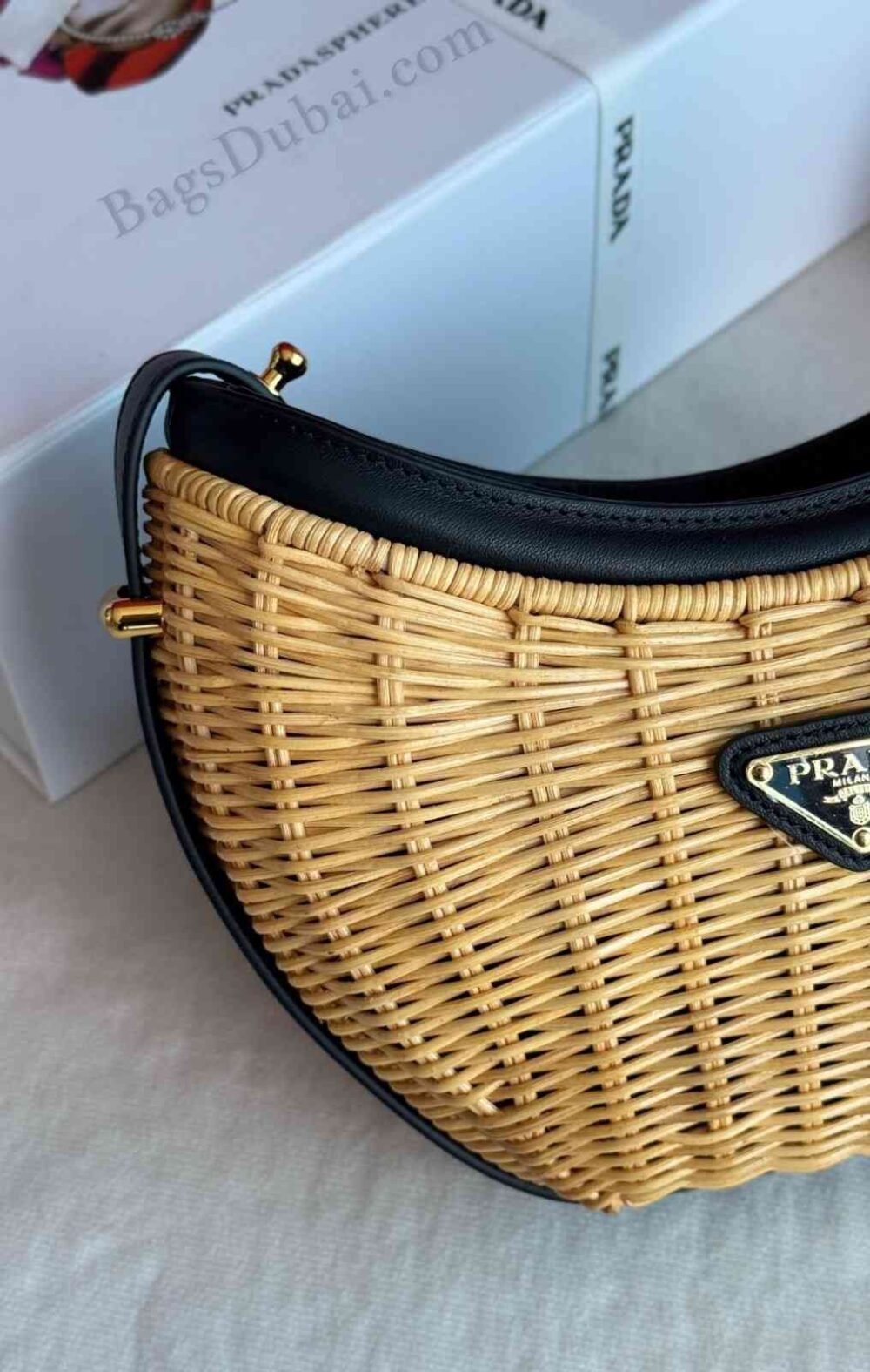 Prada Shoulder Bag Arque Wicker Leather Natural