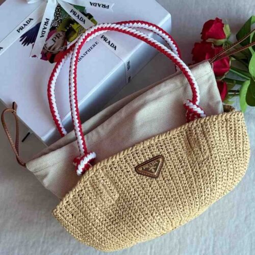 Prada Small Bag Top-Handle Neutral Crochet Brown