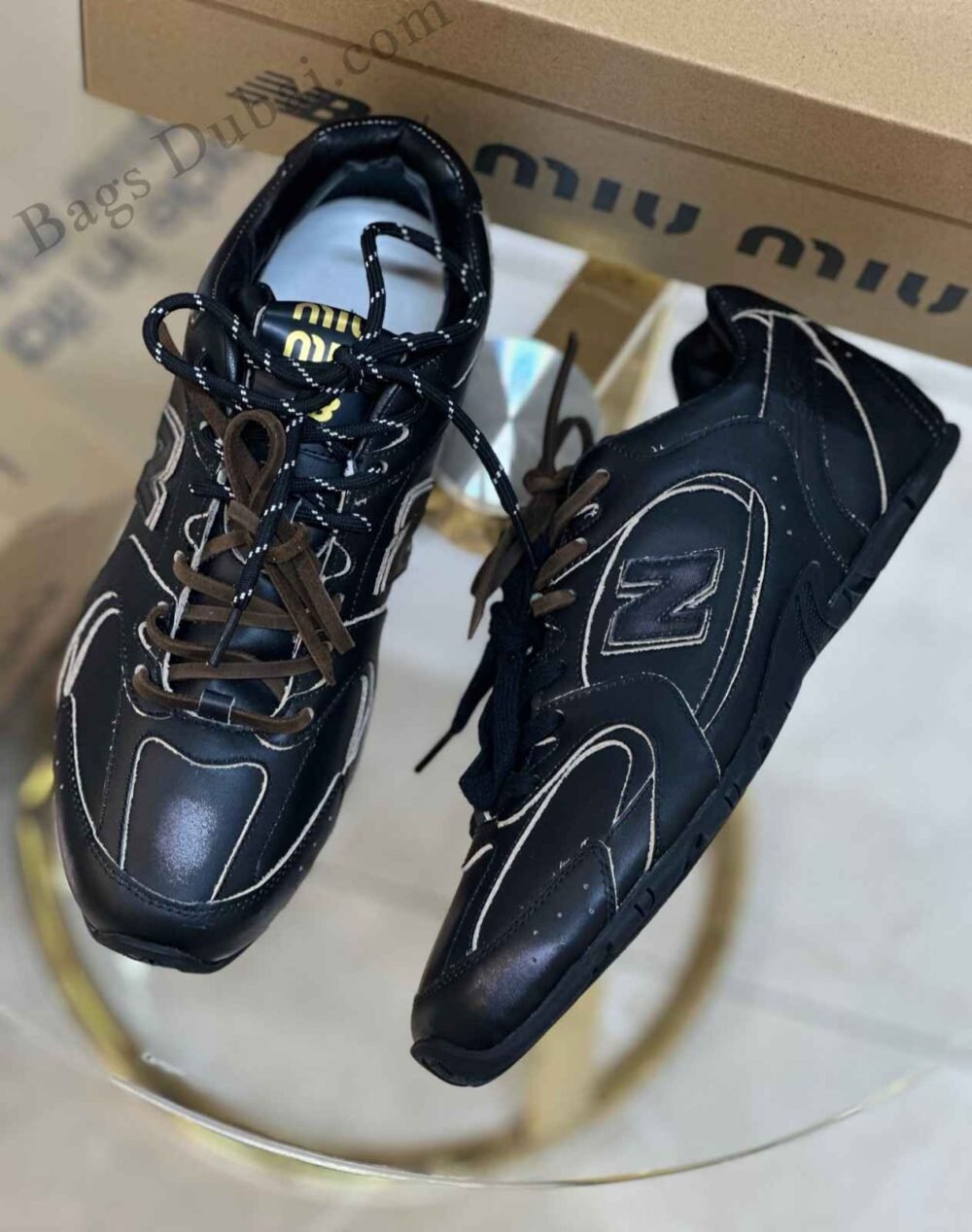 Miu Miu New Balance 530 SL Leather Sneakers Black