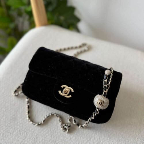 Chanel Velvet Flap Bag Mini Rectangular Black