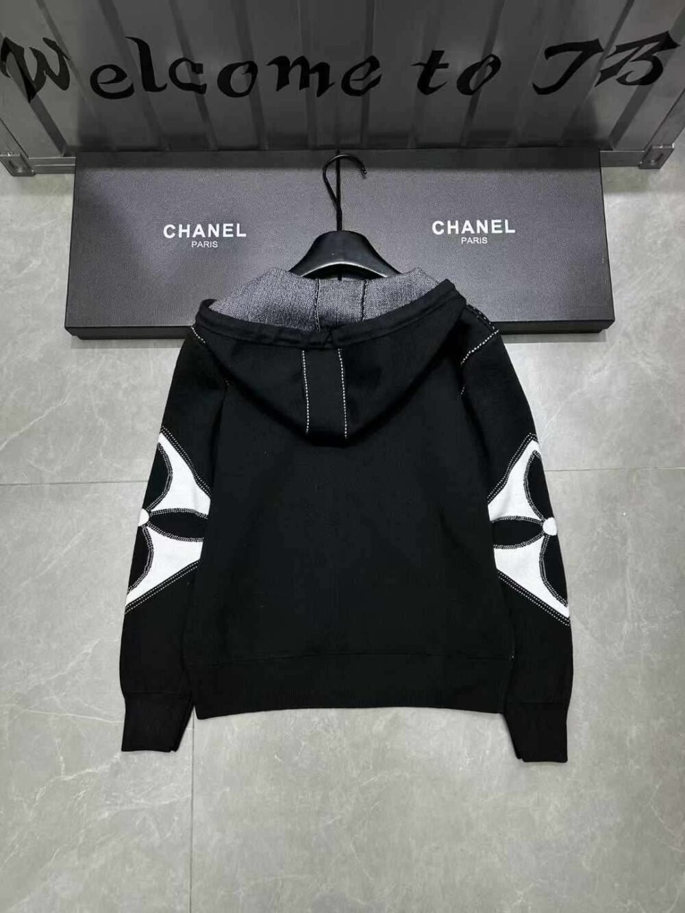 Lv Hoodie Graphic Intarsia Zipped Black