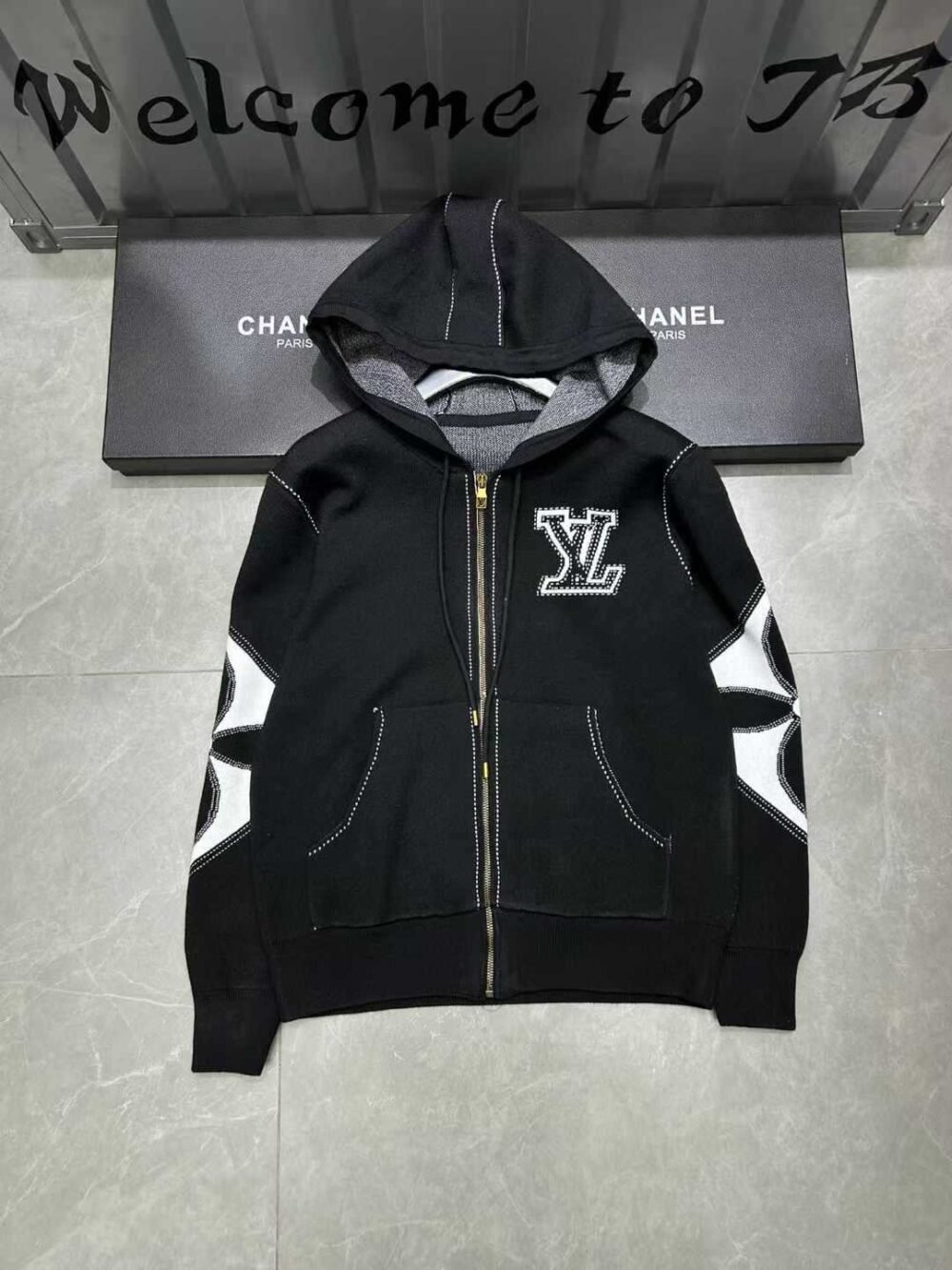 Lv Hoodie Graphic Intarsia Zipped Black