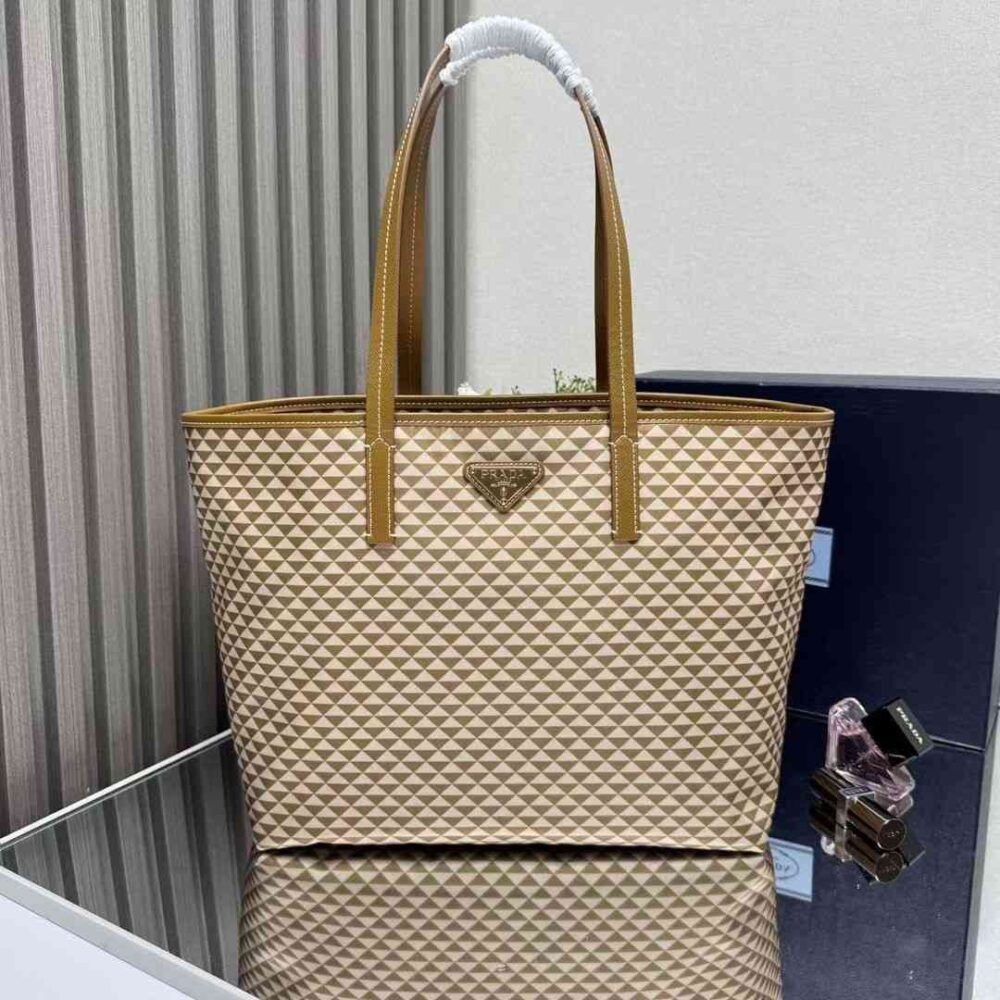 Prada Nylon Tote Bag Saffiano Triangolo brown
