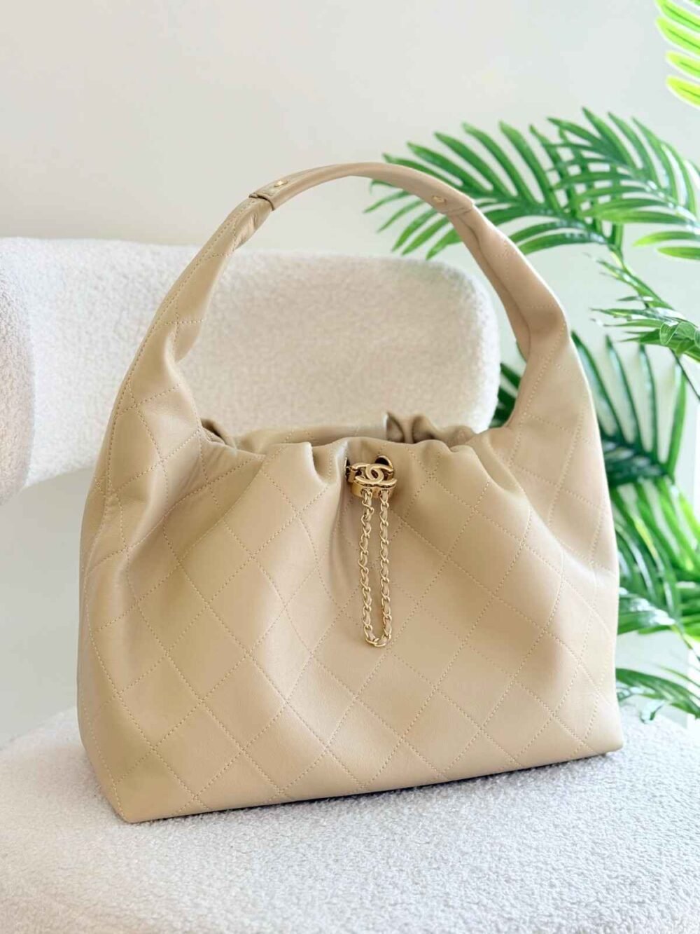 Chanel Drawstring Bag 22 Light Brown