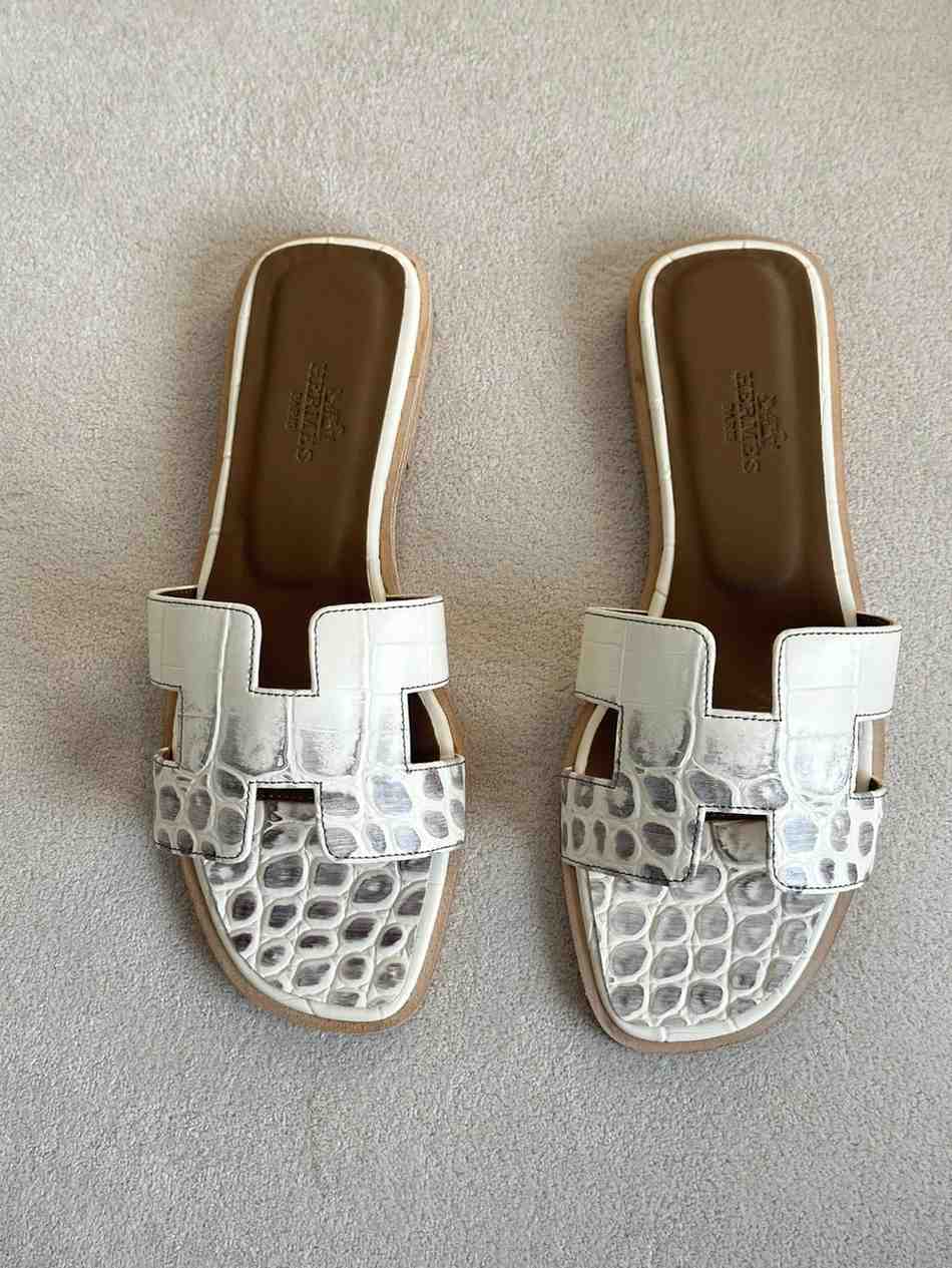 Hermes Sandals Himalaya Niloticus Crocodile White