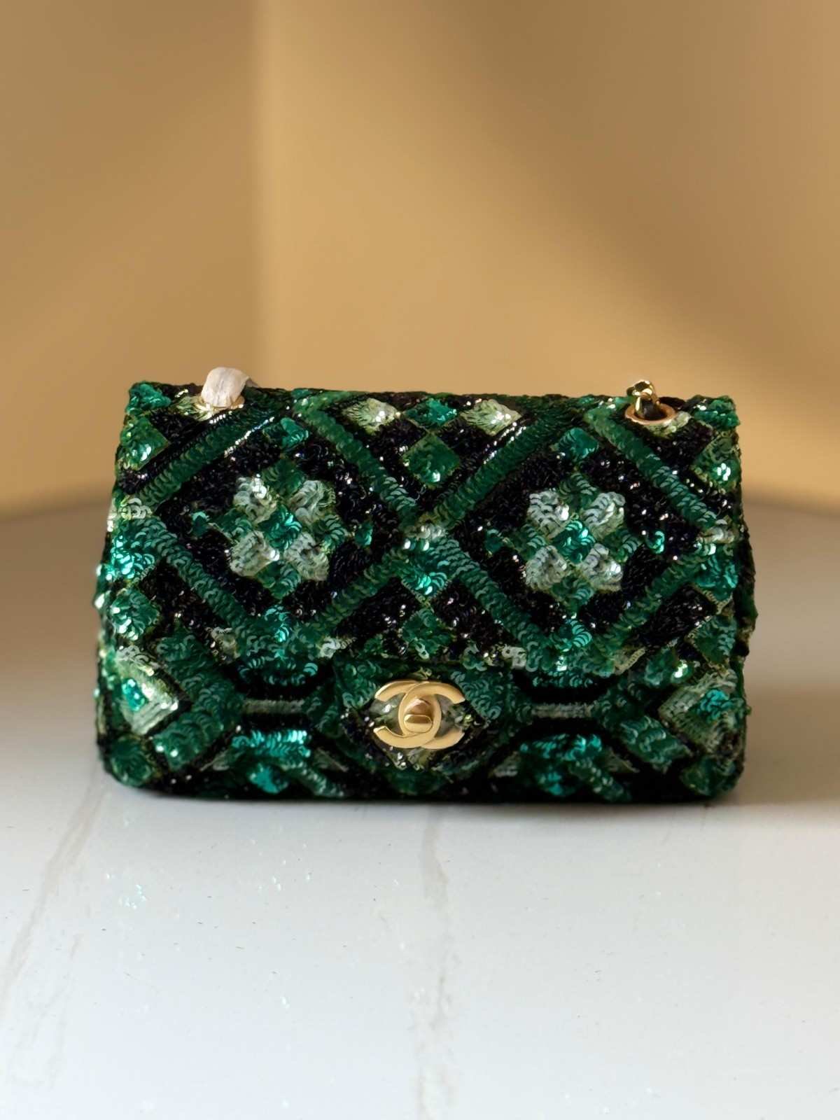 Chanel Mini Flap Bag Multicolor Sequin And Glitter Green