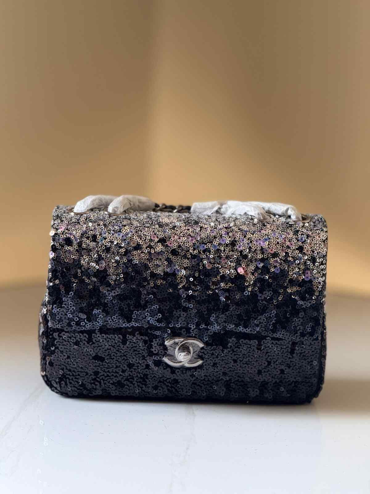 Chanel Mini Flap Bag Multicolor Sequin And Glitter Black