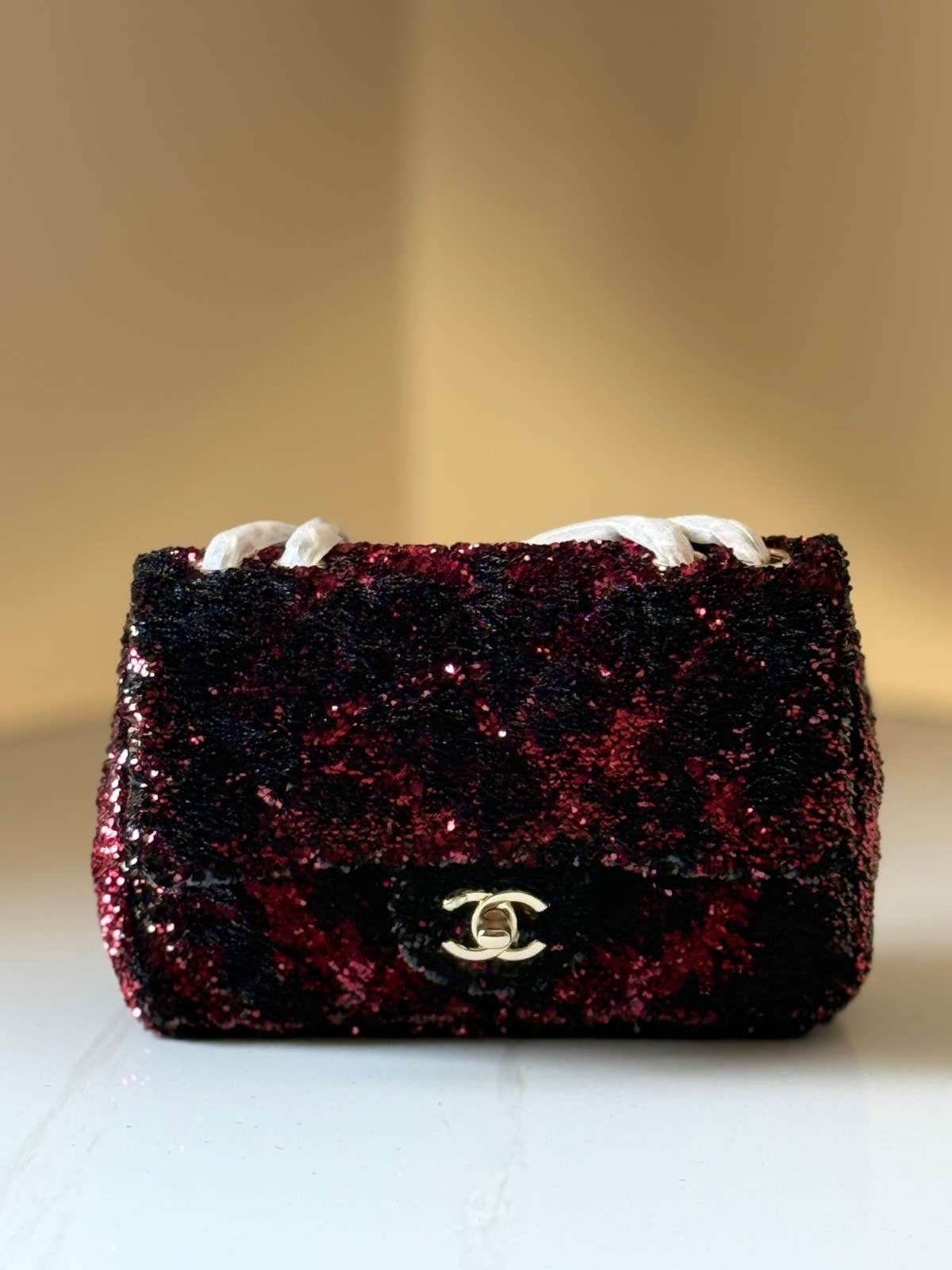 Chanel Mini Flap Bag Multicolor Sequin And Glitter Red