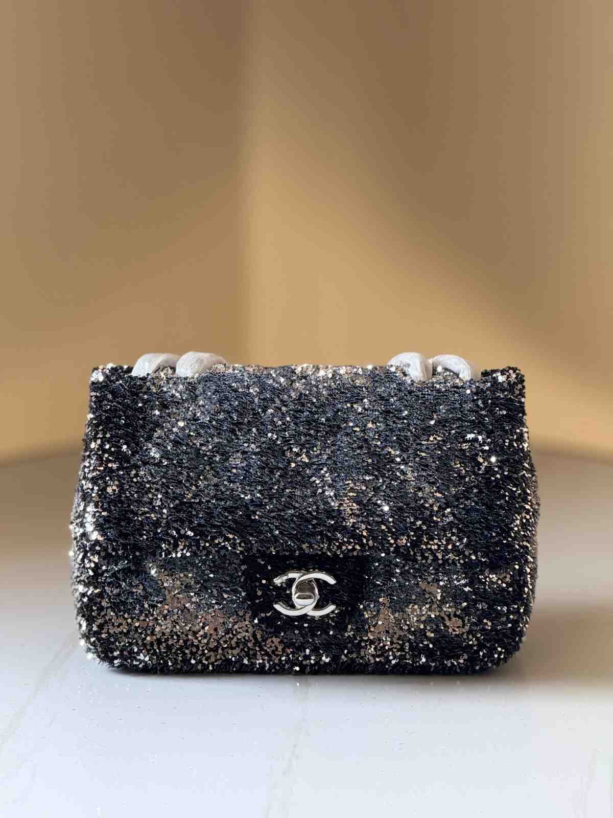 Chanel Mini Flap Bag Multicolor Sequin And Glitter Black