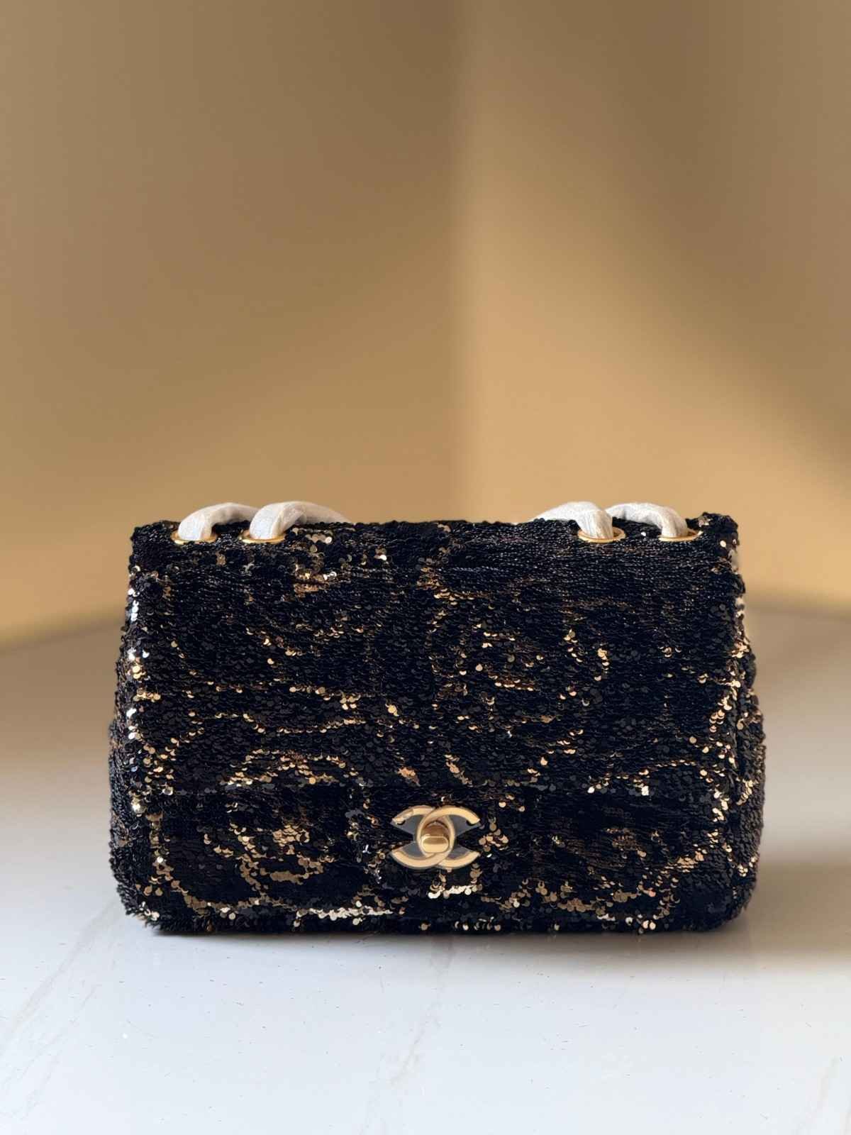 Chanel Mini Flap Bag Multicolor Sequin And Glitter Black
