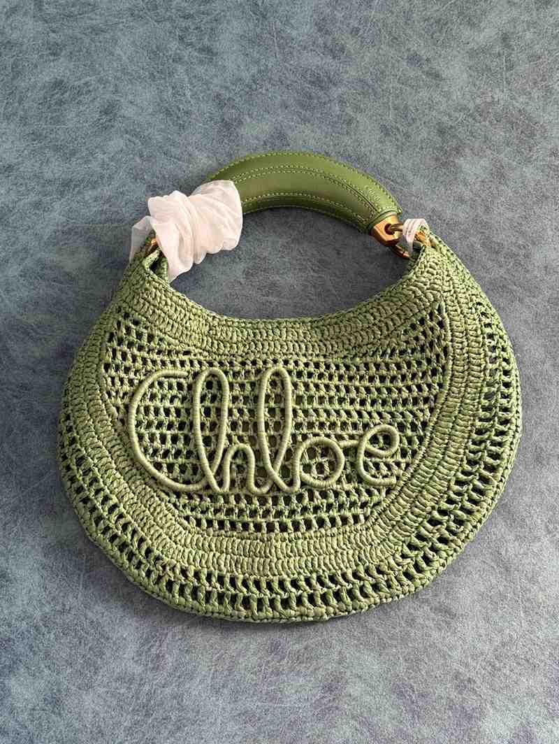 Chloe Bag Hobo Summer Banana Logo Raffia Green