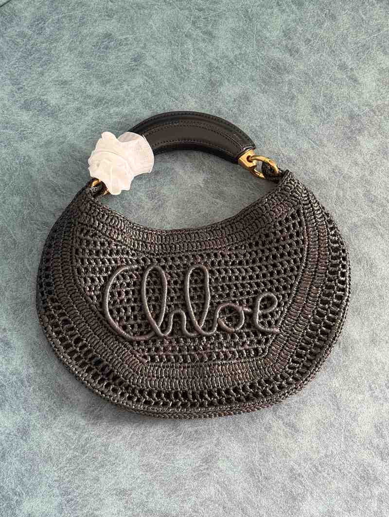 Chloe Bag Hobo Summer Banana Logo Raffia Coffee Brown