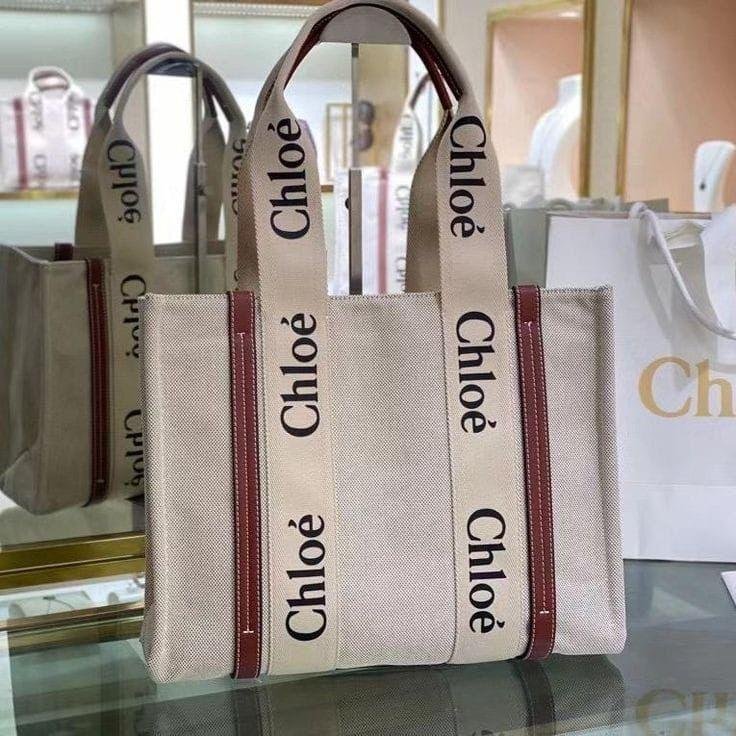 Chloe Tote Bag Woody Linen Canvas Beige